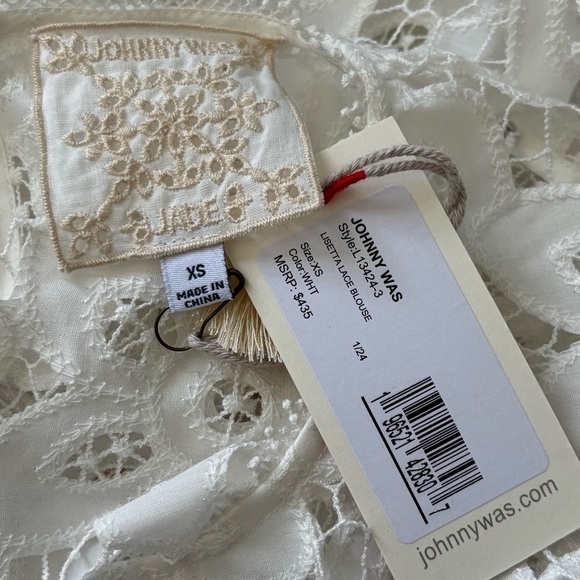 New JOHNNY WAS Lisetta Lace Sheer Long Sleeve Blouse in White Size XS - Picture 5 of 6